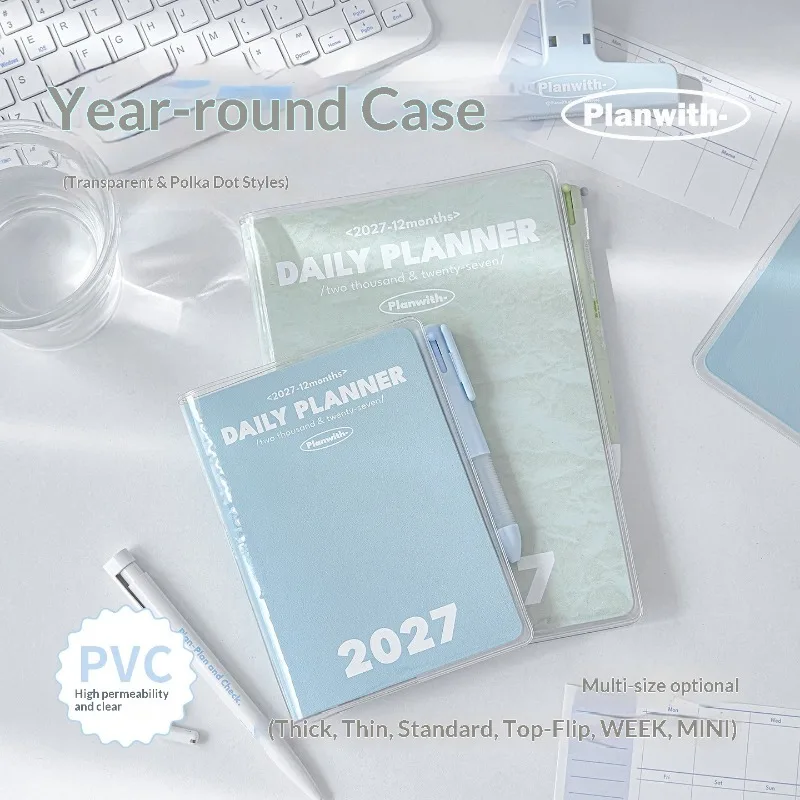 Planwith Multi-Size Protective Sleeve Compatible with Notebook Planners, Polka Dot / Crystal Clear 180° Flat Lay Quality Tools view 3