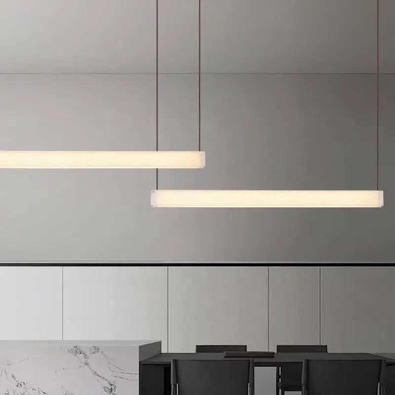 الإسبانية الرخام الطبيعي الثريا غرفة المعيشة مطعم مصمم الإبداعية النحاس النقي الجلود قلادة طويلة مصباح فوق الطاولة #3