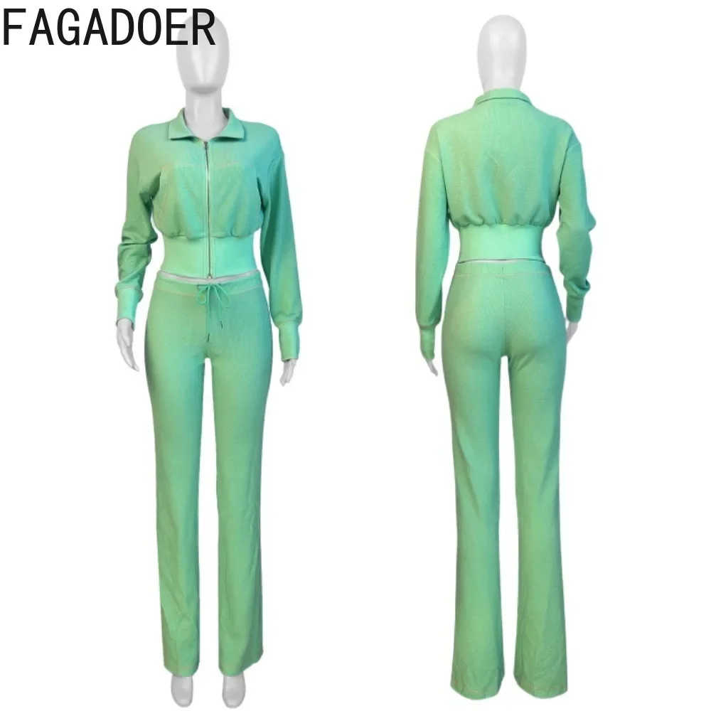 FAGADOER Autumn Winter New 2 Piece Sets Outfit Fashion Waffle Zip Patchwork Sweatershirt Jacket And Pants Suits Sport Streetwear