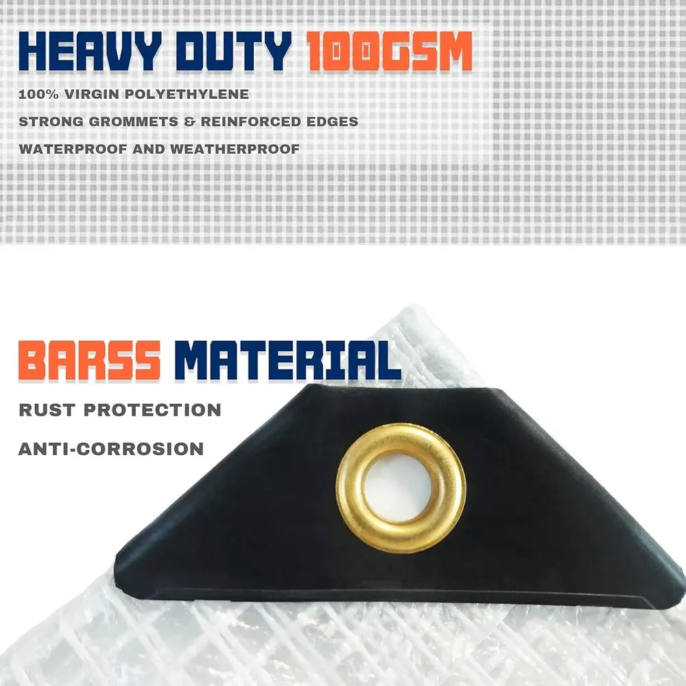 Heavy Duty Waterproof Tarps with Reinforced Mesh, 13x20 Ft Clear Cover Sheets & 6 Bungee Balls