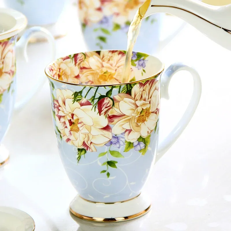 300ML, Bone China Ceramic Coffee Mug, Tazas Cafe Floral Painting, Present Creative Ceramic Tea Cup, Vintage Tea Ceremony