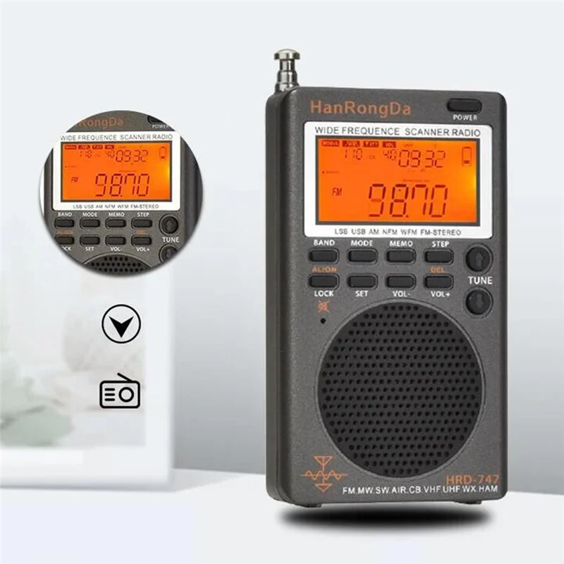 -747 Portable Multiband Radio FM/MW/SW/SSB/LSB/AIR/CB/VHF/UHF/UBD/ Full-Band Mini Stereo Radio Receiver