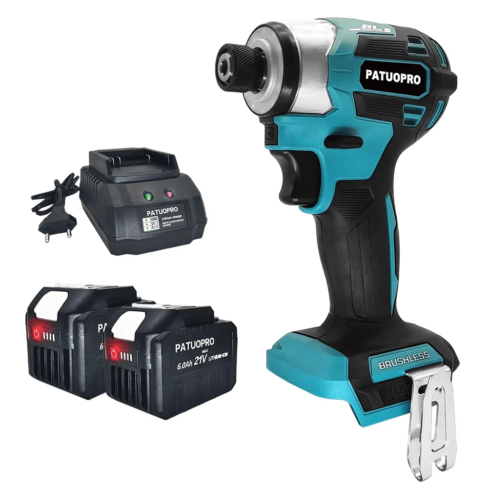 

PATUOPRO 2800RPM 1/4 Inch Cordless Electric Screwdriver Brushless Rechargable Impact Driver Power Tools For Makita 18V Battery