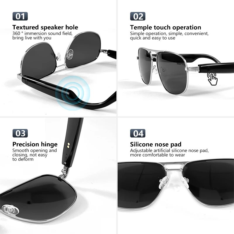 JT-GS02 Smart Bluetooth Glasses UV400 Polarized Lens AI Audio Smart Sunglasses With Microphone Voice Call Outdoor Eyeglasses