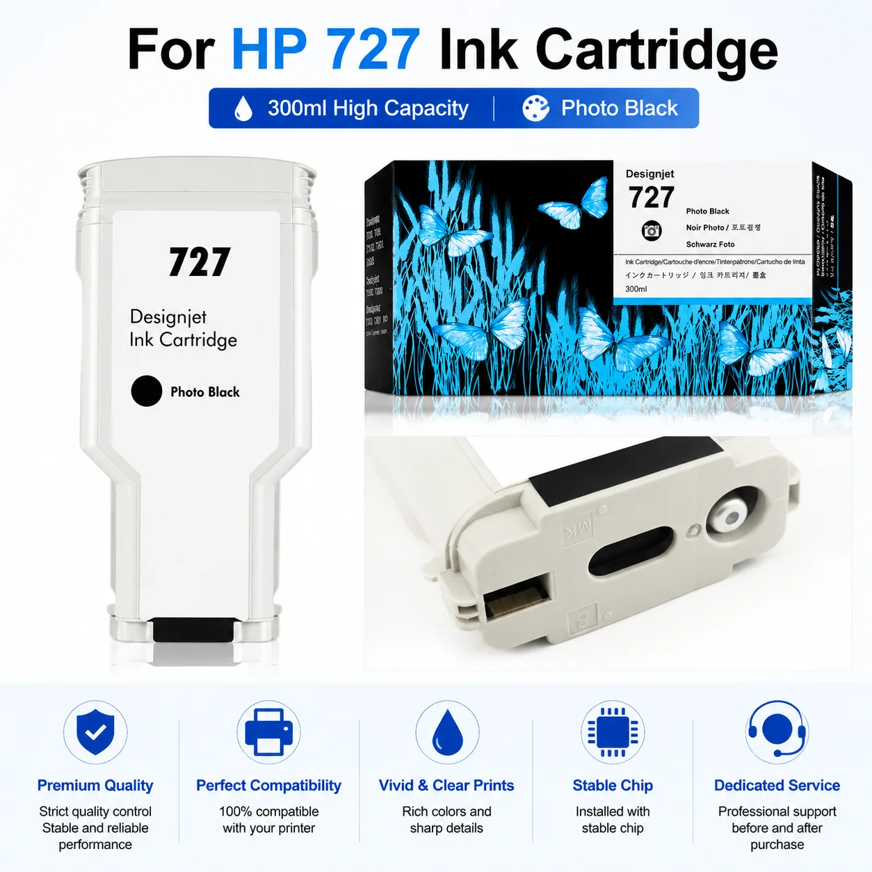 727 727XL Ink Cartridge Compatible For HP T920 T1500 T2500 T930 T1530 T2530 Printer 300ml High Quality Factory Price