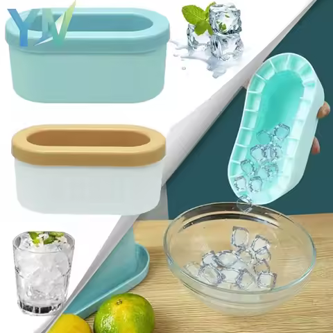 Silicone 3D Cylinder Cube Ice Mold Tray Press Type Easy Release Ice Bucket Maker for Whiskey Freezer Kitchen Gadget