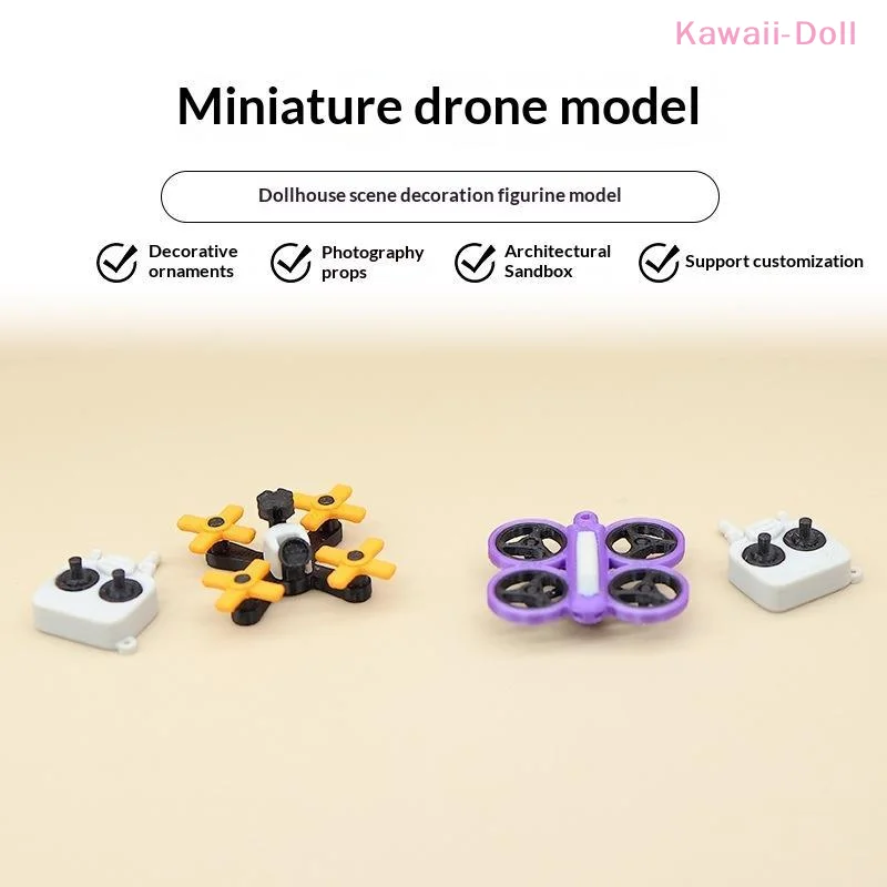 [DO]1set 1:12 Dollhouse Mini Drone UAV Aircraft Accessory Fake Model With Remote Control Scene Prop Miniature Decor Decoration