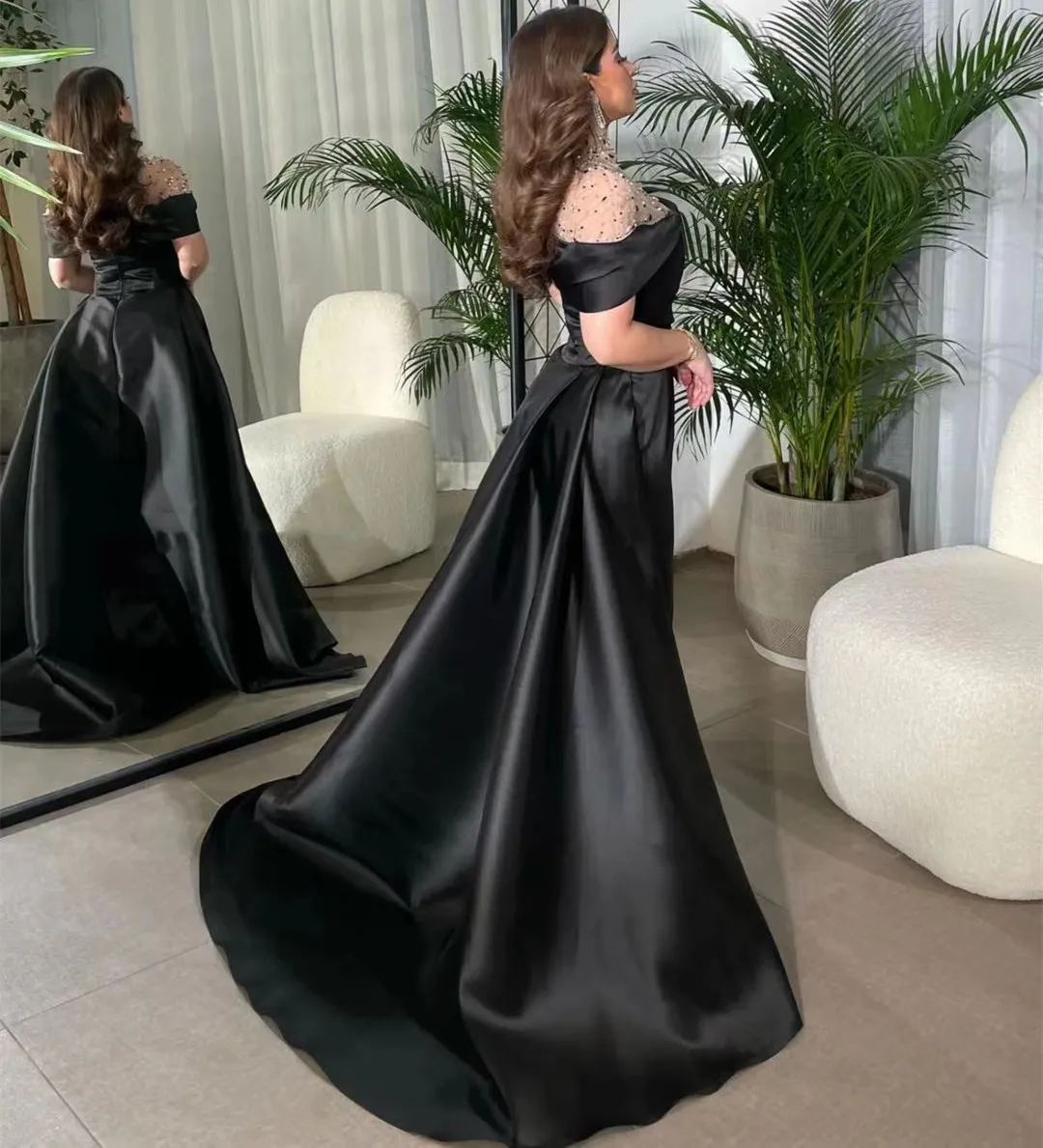 Merida Beaded Formal Dresses Boat Neck A-Line Satin Sleeveless Prom Dresses 2024 Black Formal Occasion Dresses robes de soirée