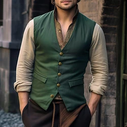 Mens Vintage Green Suede Suit Vest Medieval Steampunk Slim Fit Sleeveless Gilet 2023 Brand New Christmas Party Mens Clothing 2XL