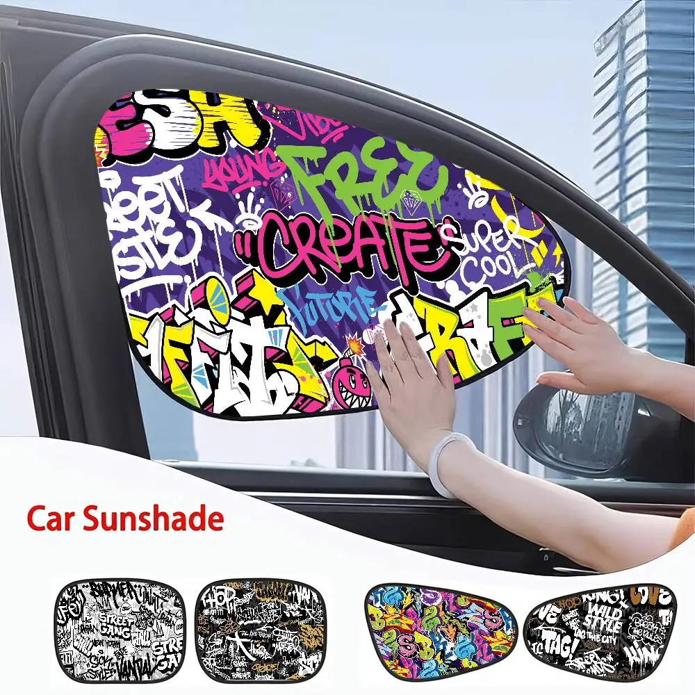 

Солнцезащитный козырек на боковое окно автомобиля с граффити алфавитом — складной, защита от ультрафиолета, детская занавеска, универсальный