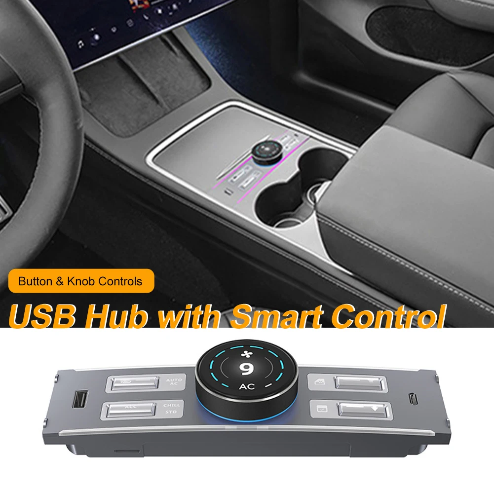 For Tesal Model 3 Y 2021-2023 USB Hub with LCD Smart Control USB Type-C Ports Docking Station Shortcut Key Supports 10 Functions