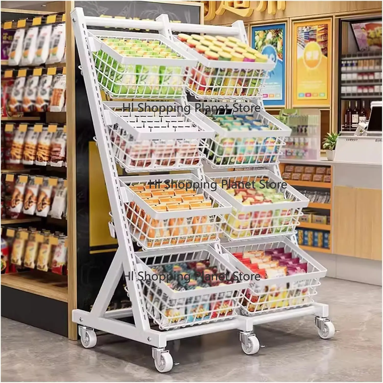 Supermarket Vegetable and Fruit Shelf Commercial Snack/Candy/Photo Chips Stand Convenience Store Display Shelves with Basket