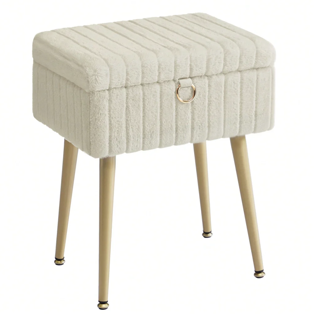 

SONGMICS Vanity Stool Chair With Storage, Makeup Stool, Footrest Footstool Ottoman, Metal Legs, Adjustable Feet, For Living Room