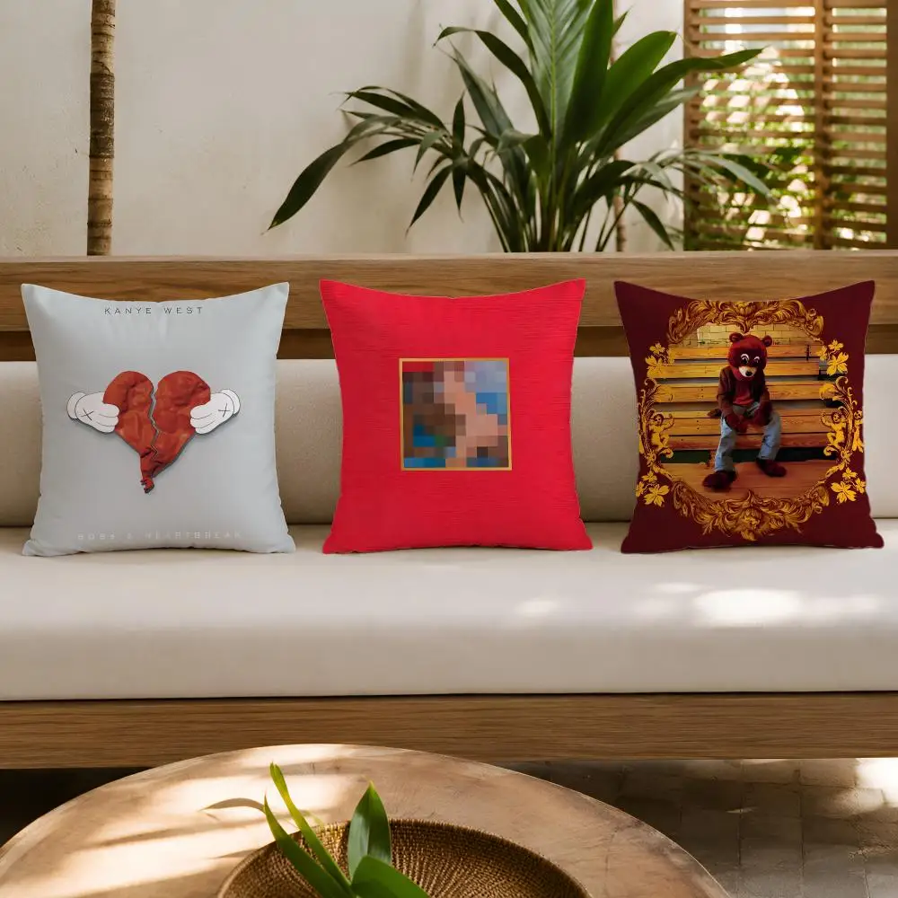 Rapper Singer K-Kanye West Cushion Cover Double-Sided Plush Sofa Cushion Covers Organic Breathable Invisible Zipper