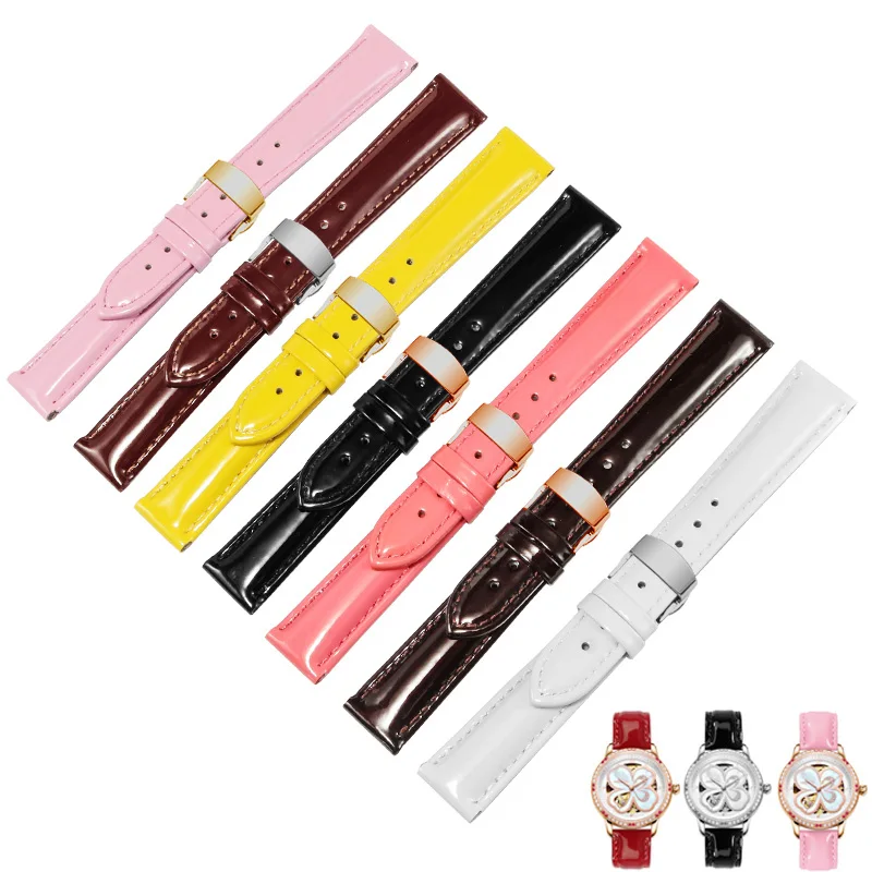 

Business Fashion Simple Women's Wristband, Bright Patent Leather Butterfly Buckle CowLeather Watchband 14 16mm