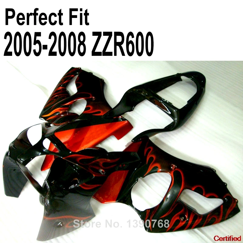 

New Red Flames Fairing Kit For Kawasaki ZZR600 2005 2006 2007 2008 05 06 07 08 Fairing Kit Fairings 74