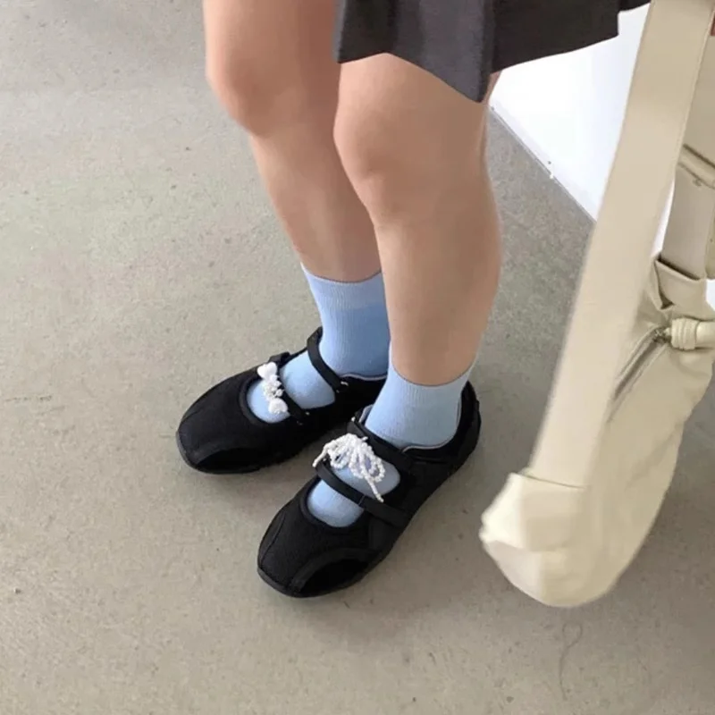 

2025 Spring New Women's Ballet Shoes Round Toe Flat Lace-up Velcro Simple Casual Sports Ladies Office Shallow Single Shoes