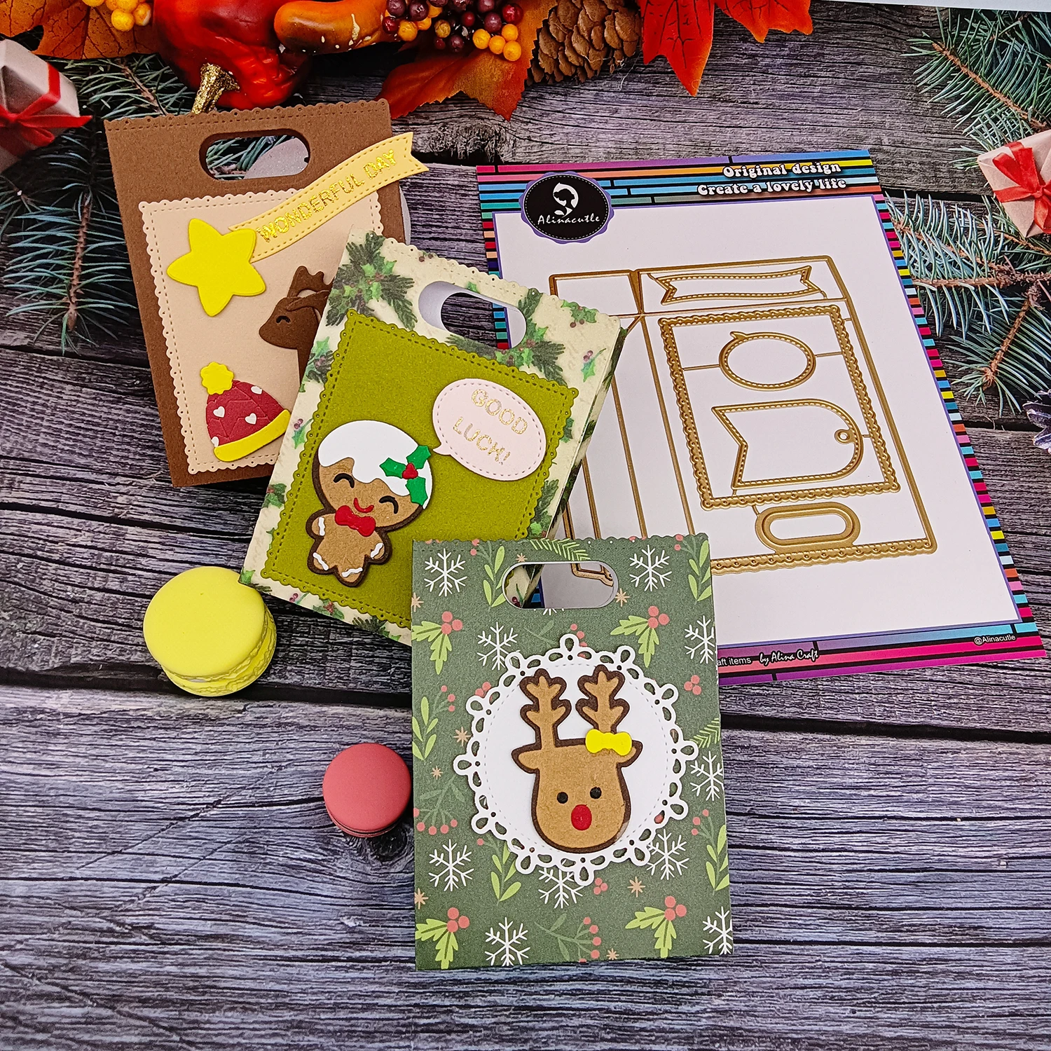 Einkaufstasche, Metall, gestanzt, goldene Stanzformen für Weihnachtsgeschenke, Verpackung, handgefertigtes Papier, Basteln, DIY, Leckerli-Box, Geschenkbehälter