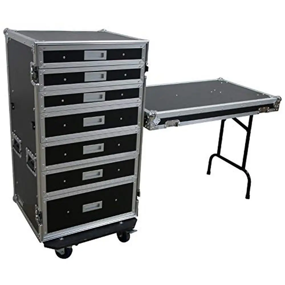 Portable Rolling 7 Drawer Production Vendor Workstation Table Side Attachment Sturdy Stackable Design Heavy-Duty Casters Black