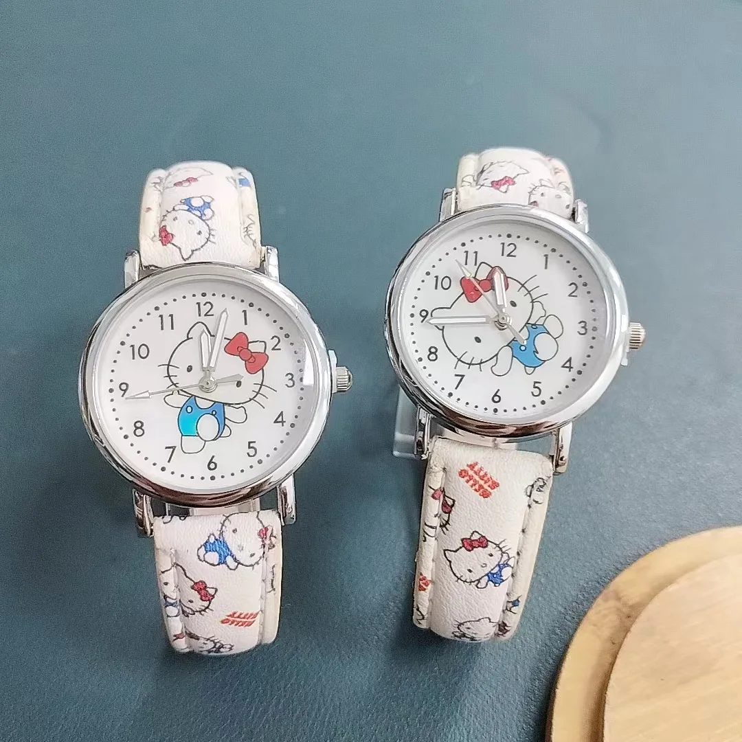 MINISO Sanrio Hello Kitty Children\'s Watch Cartoon Anime High Quality White Leather Watch Toy Kid Gift