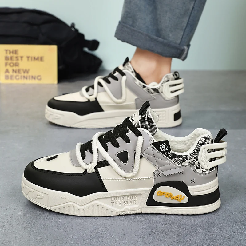 

Кроссовки мужские на платформе, кожа, Вулканизированная подошва, Повседневная модная спортивная обувь, износостойкие, для ходьбы и бега