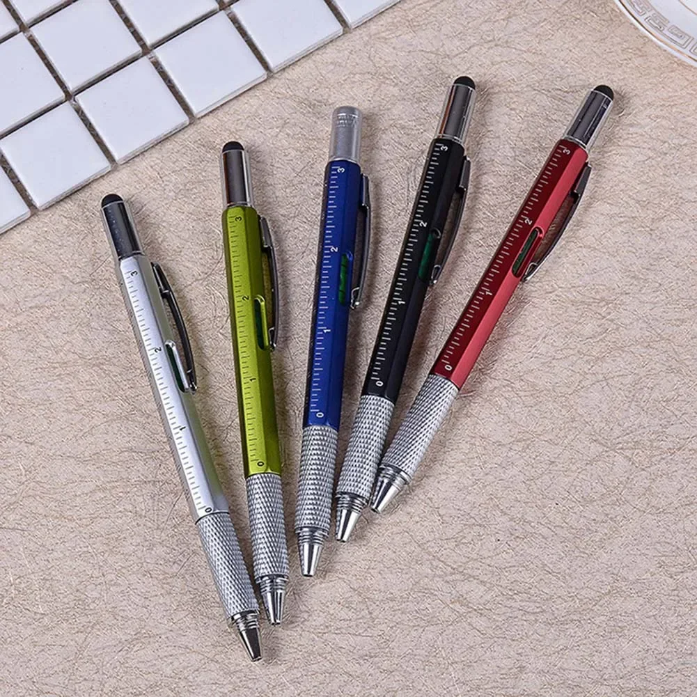 1Pcs 6 In 1 Multifunctional Tool Pen Cross Screwdriver Metal Ballpoint Pen For Construction Engineers/Carpenters/Carpenters