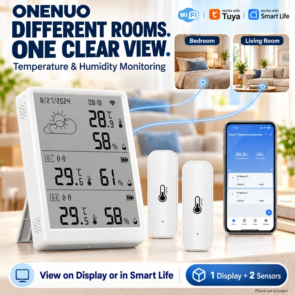 Tuya WiFi RF433 Temperature Humidity Sensor Kit with Gateway Smart Life Multi-Room Thermometer Hygrometer 1-10 Sensors