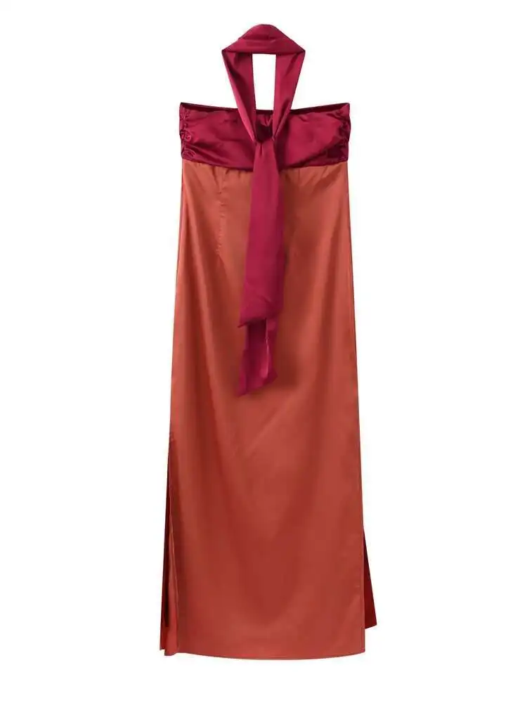 Kontrast Patchwork Babyoung Frauen Kleid Sexy Liebsten Backless Ärmellose Dame Split Kleider 2025, Sommer Party Club Roben Chic