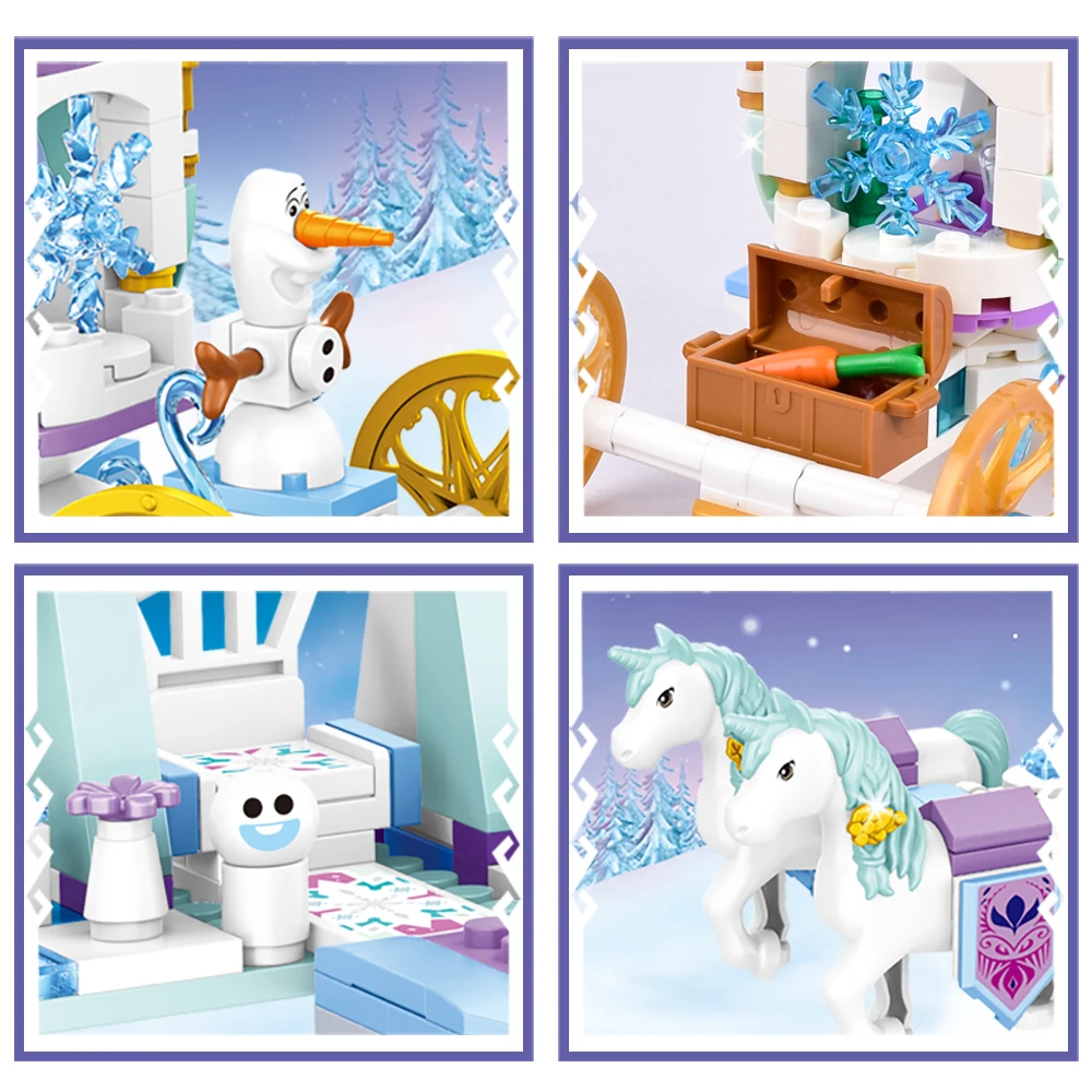 Châteaux à glace de luxe créatifs, aire de jeux, maison, films d'hiver, figurines de cheval de neige, ensemble de blocs de construction, jouet pour filles, cadeau de bricolage