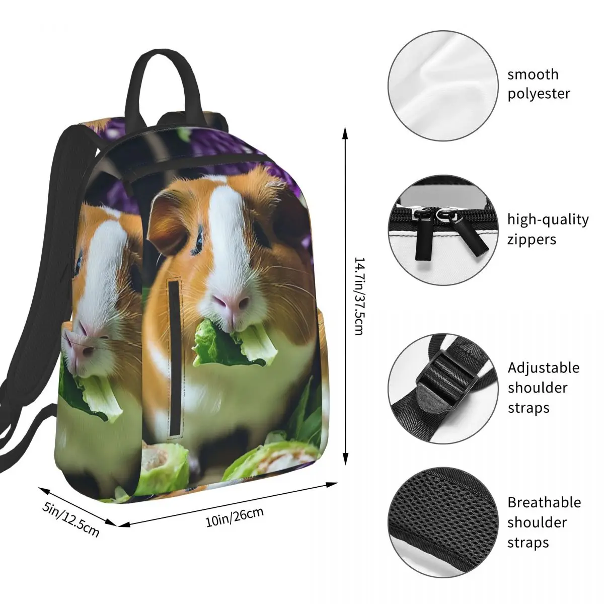 Guinea Pig Eating Vegetables Backpack Student BookBag Children School Bag Laptop Shoulder Bags Boys Girls