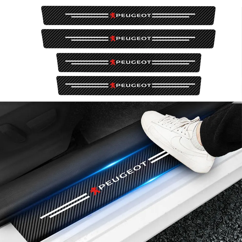 4pcs Leather Car Door Sill Anti-Scratch Protector Sticker Accessory For Peugeot Ford Audi BMW Nissan Jeep Volkswagen Toyota SKD