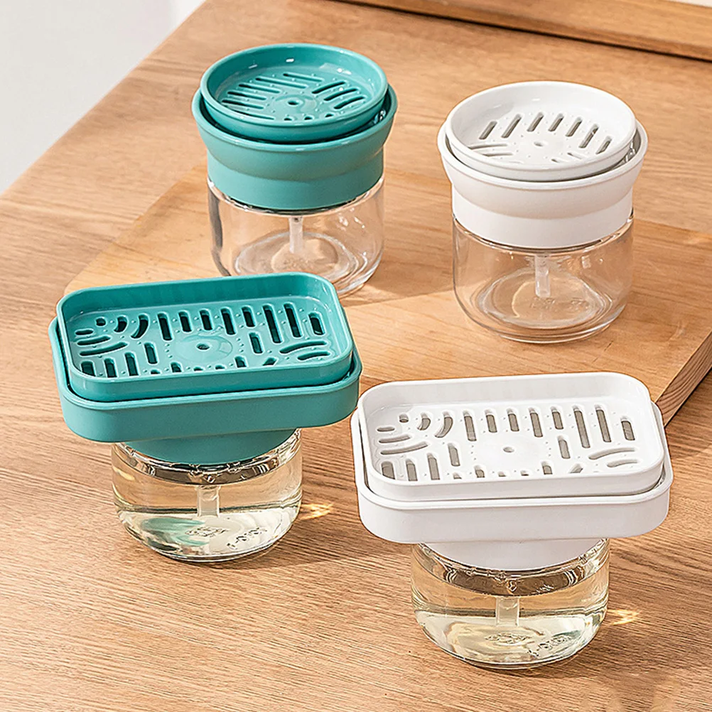 

Pressure Storage Bottle Plastic Soap Dispenser Dish Liquid Washing Sponge Holder Kitchen Blue Container Lotion for Bathroom