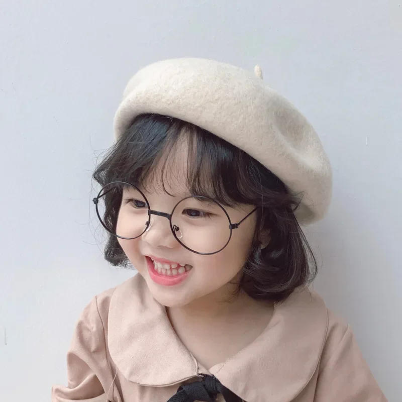 เกาหลีฤดูใบไม้ร่วงฤดูหนาวเด็กทารกเด็กหญิง beret หมวก vintage 90% ผ้าขนสัตว์ชนิดหนึ่งเจ้าหญิงหมวกฟักทองจิตรกร beanie เด็กวัยหัดเดิน 4 ถึง 8Y