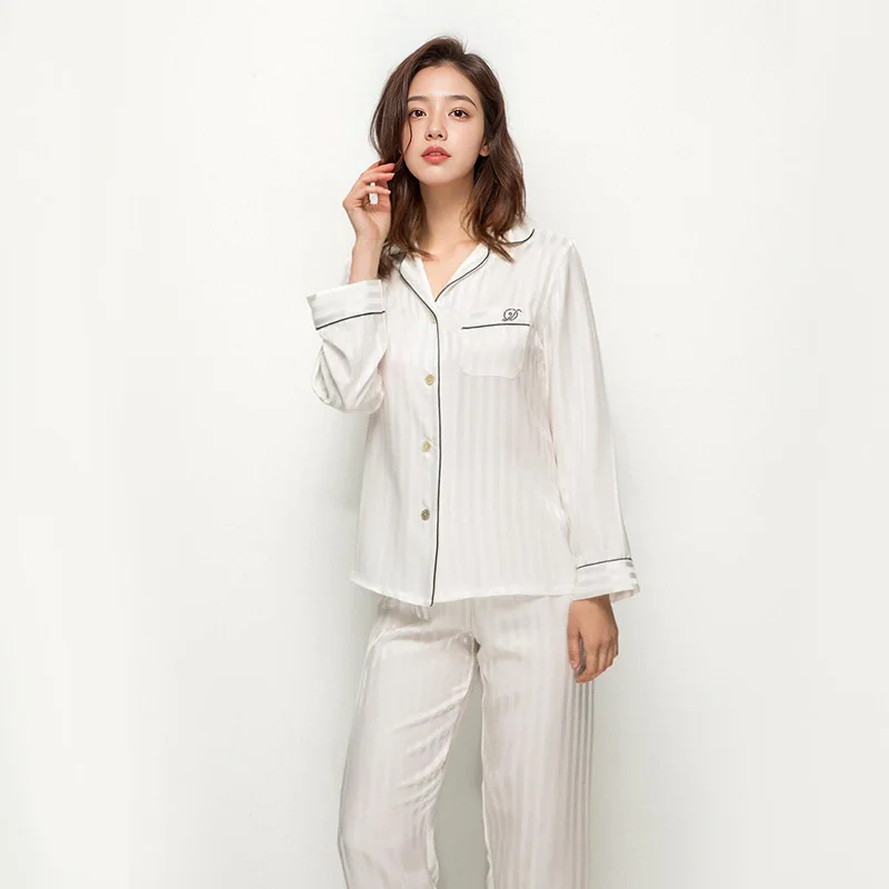 Hochwertiger High-End-Pyjama aus echter Seide für Damen im Frühling und Herbst, Sandbosatin, echter Seidenraupen-Hauskleidung, langärmeliger Anzug