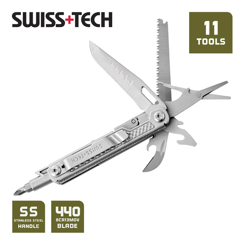 

SWISS TECH 11 в 1 мини-мультитул, карманный складной нож, ножницы, отвертка, инструменты для выживания на открытом воздухе, кемпинга, EDC, гаджеты