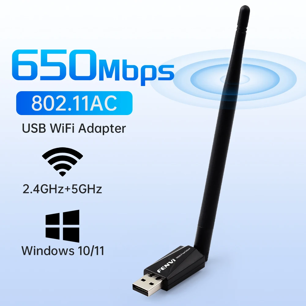 

Fenvi WiFi 5 USB WiFi Adapter 650Mbps Network Card 2.4G/5GHz 802.11AC Signal WiFi Dongle With Antenna For Win10/11/8/7