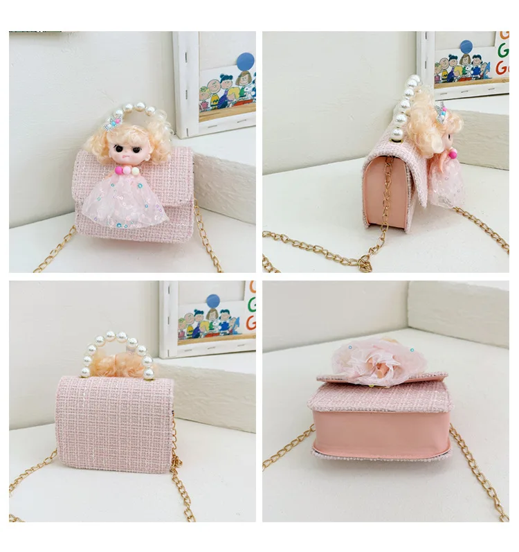 Cartoon Cute Children's Small Shoulder Bag Princess Doll Girls Clutch Purse Handbags Fashion Little Kids Pearl Crossbody Bags