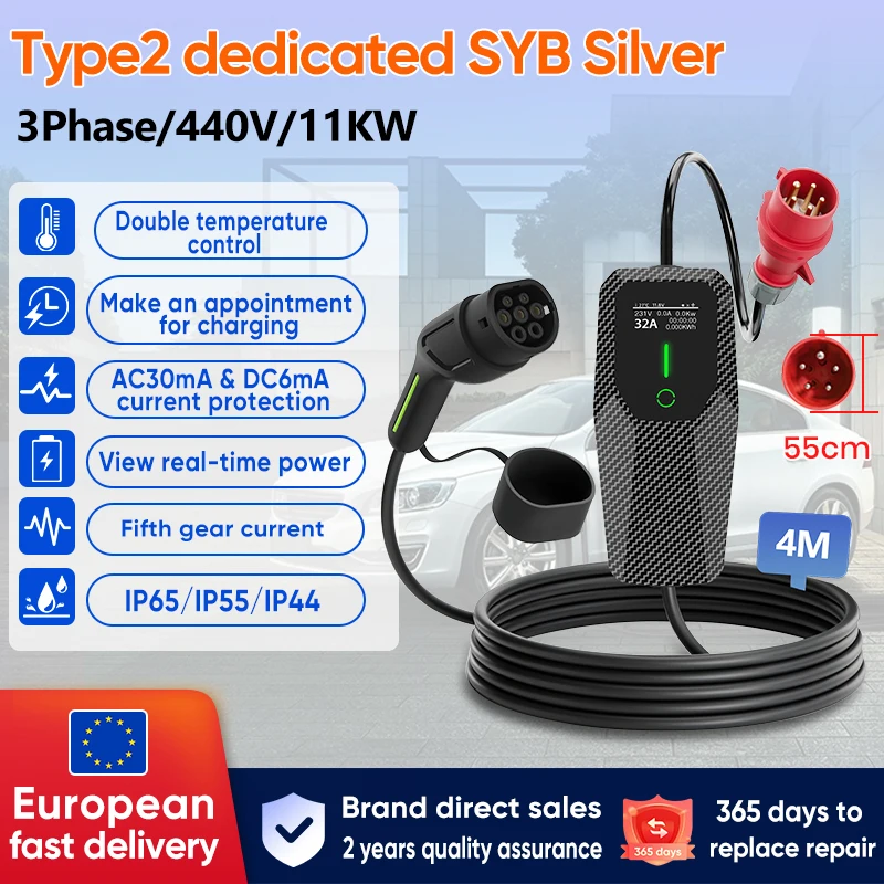 Junsun Wallbox EV Laadpaal Type 2 3.5KW 7kw 11kw 22kw 6A to 32A IP65 Draagbare Snellader met Kabel Type 2 voor Tesla Model 3 Model Y Elektrische Auto Programmeerbaar Laden Inplannen