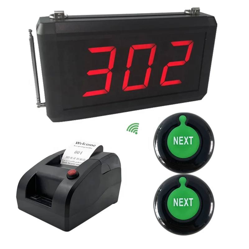 Take A Number System Wireless Queue Management System 3-Digit Display with Next Control Button and Thermal Printer