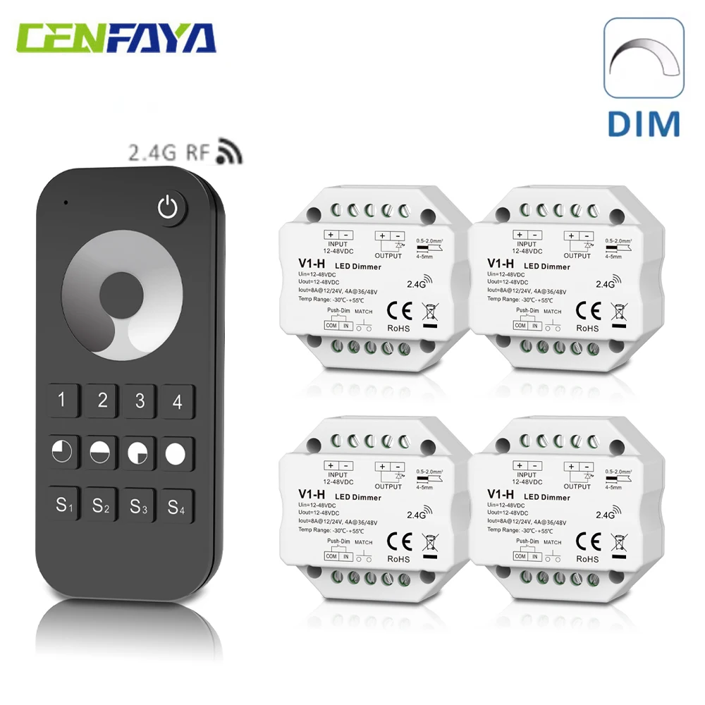 

CENFAYA одноцветный светодиодный диммер, настенный монтажный контроллер распределительной коробки с кнопочным переключателем, затемнение RF 2,4G, 4 зоны, беспроводной пульт дистанционного управления
