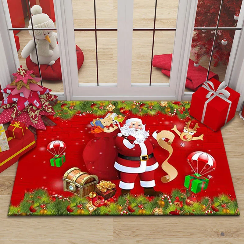 Christmas Decor Carpet - Red Festive Floor Mat, Living Room Holiday Rug, Non-Slip & Easy to Clean, Great Xmas Gift Idea for Fami