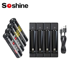 Soshine 3.2V 10440 LiFePO4 280mAh Rechargeable Battery and Charger AAA 14500 10440 Smart Battery Charger 4 Slot with USB Cable
