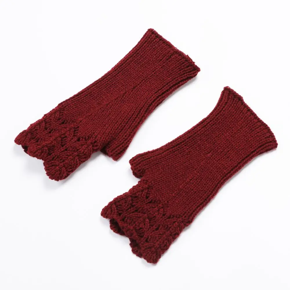 All-Match Vintage Knitted Gloves Half Finger Hollow Out Fingerless Gloves Korean Style Waterproof Winter Wool Gloves Autumn