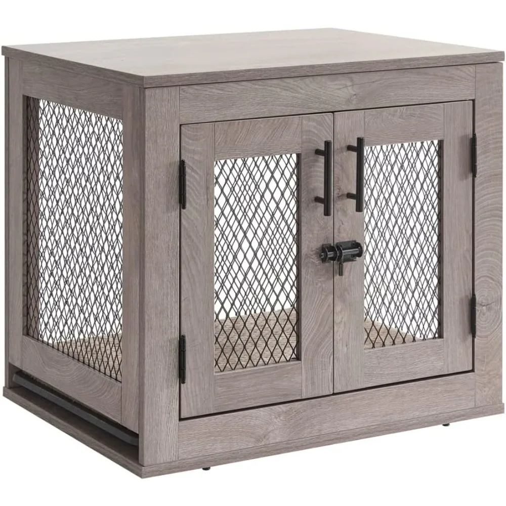 

25.5 Inch Dog Crate Furniture, Wooden Dog Kennel for Small Breed, Indoor Wood Dog Cage, Inside Side End Table Crate with Tray a