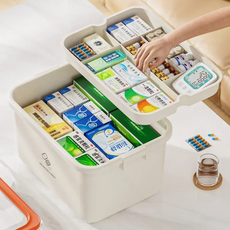 Portable Medicine Box Large Capacity Home First Aid Medical Kit Family Emergency Medicine Box with Multi-layer Drug Storage Case