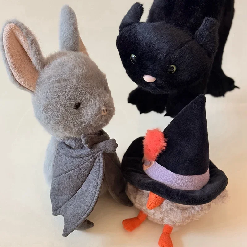 Kawaii Halloween Owl Black Cat Stuffed Animal Gray Bat Plushies Witch Bird Plush Toy Adorable Room Decor Toys Gifts
