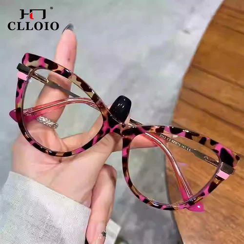 Imagen 2 del producto CLLOIO, gafas de lectura a la moda con forma de ojo de gato para mujer, gafas de lectura antiluz azul para miopía, hipermetropía, gafas graduadas personalizables para ordenador