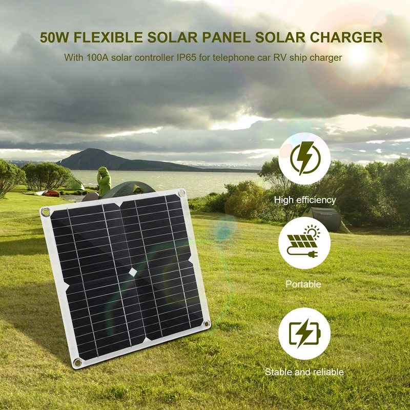 A98E-50W Solar Panel 18V Solar Cells Bank Connector Cover With Solar Controller IP65 For Phone Car RV Boat Charger