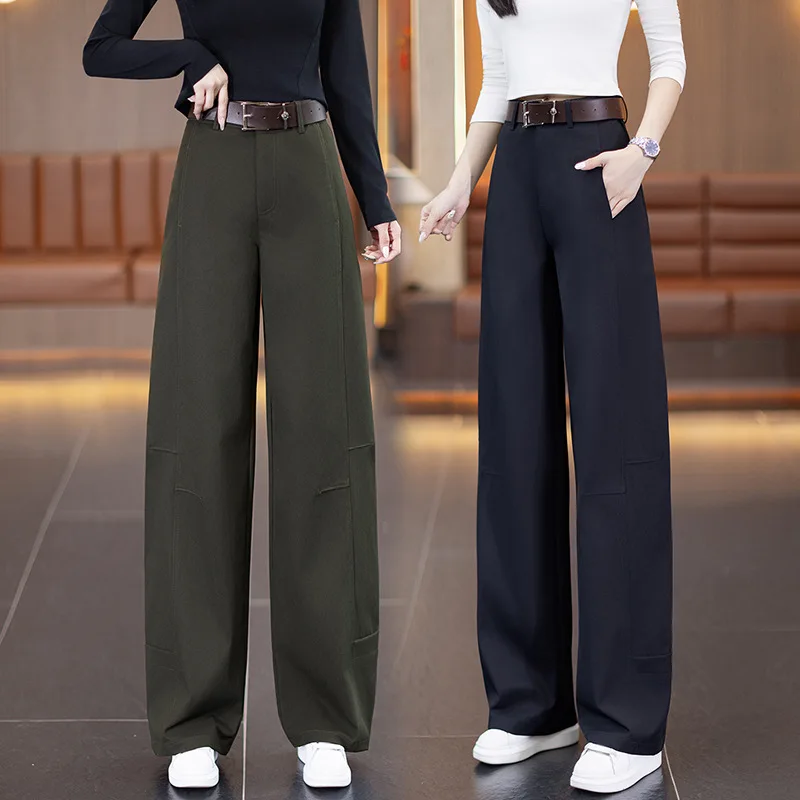 

Модные широкие брюки Scimitar для женщин, осенние новые утягивающие свободные драпированные брюки с высокой талией для похудения, миниатюрные повседневные прямые брюки