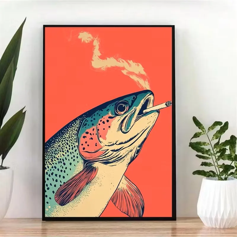 

Canvas Wall Art Poster, Antique Rainbow Bass Wall Decoration in Smoke, Living Room, Bedroom, Office - Unique Gift Idea